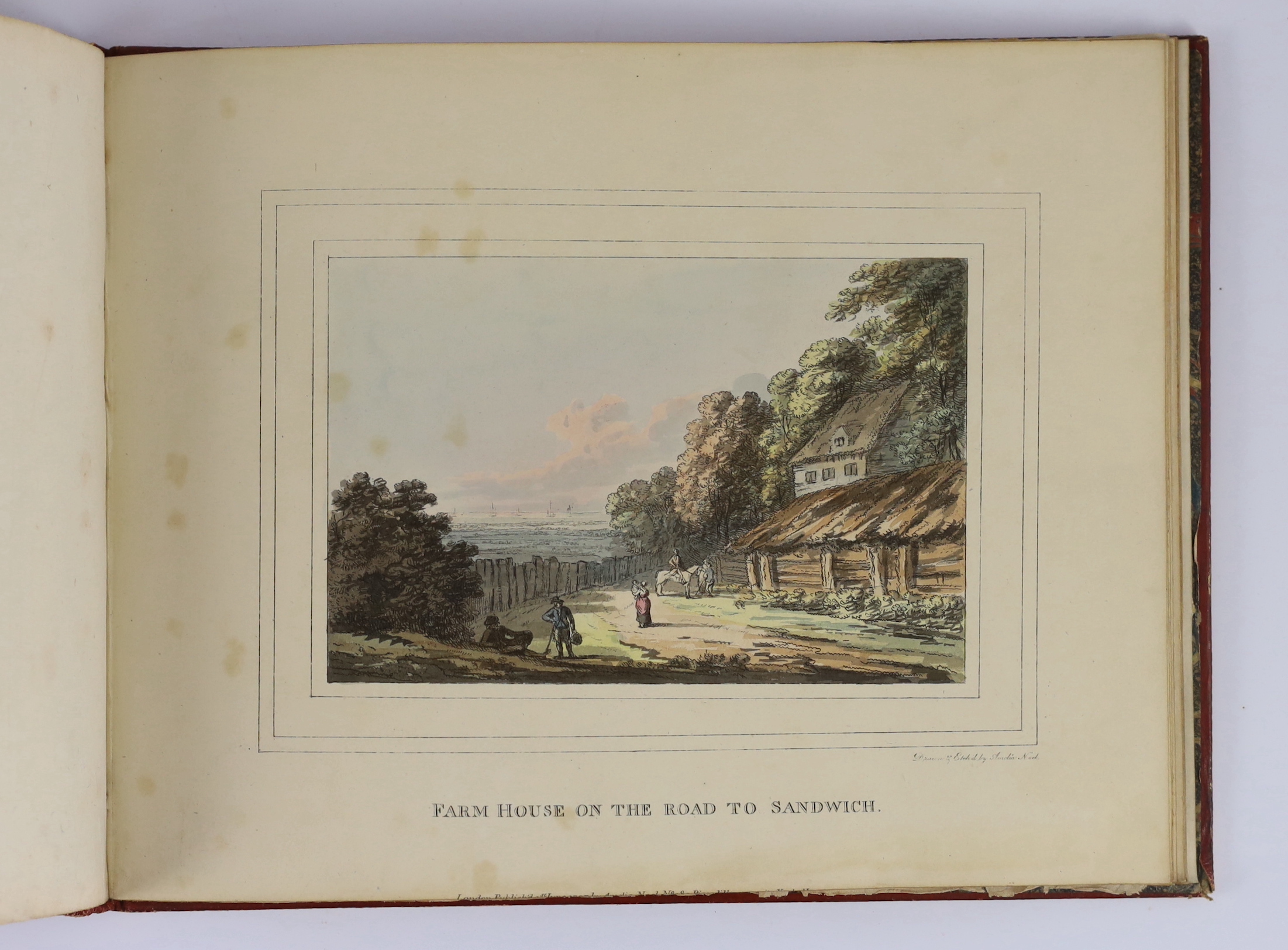 [Noel, Amelia - Views in Kent]. Part 2 only (ex4). 6 coloured etched and captioned plates within ruled borders, pictorial engraved dedication leaf; contemp. gilt-ruled red morocco with dedication lettering (to HRH. Charl